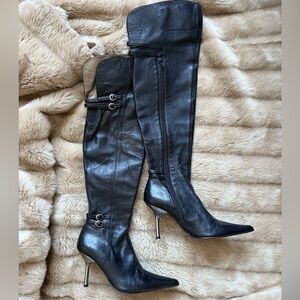 Sleek Black Over the Knee Leather Boots